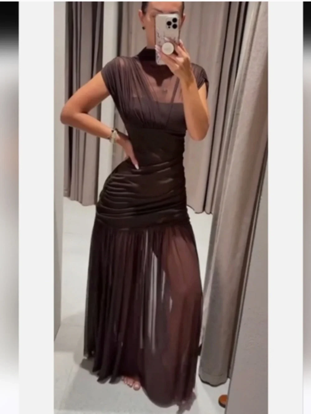 Zara NWT draped combination maxi dress chocolate brown 4772/252 - Picture 5 of 9